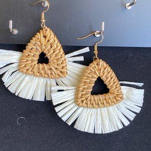 Rattan handwoven white earrings womens drop earrin